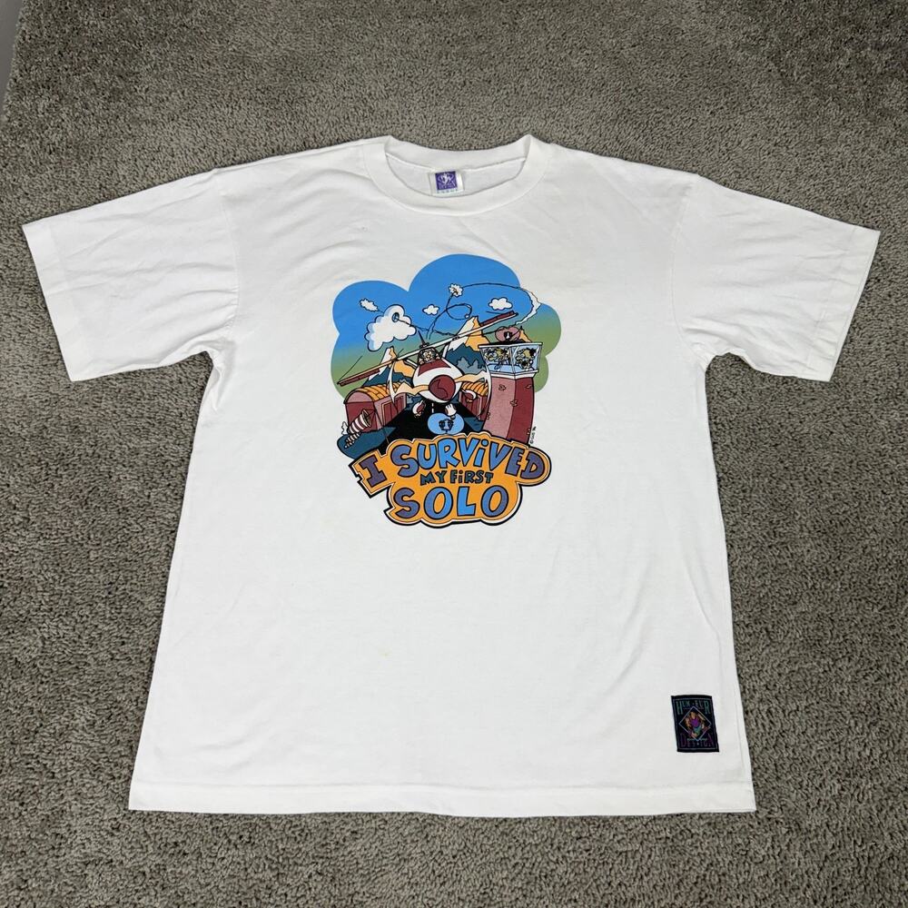 Vintage I Survived My First Solo Shirt Mens Large White Humeur Design Funny Tee